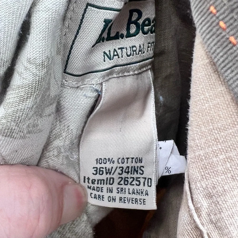 LL Bean Mens Natural Fit Cargo Pants Tan Khaki 100% Cotton Ripstop‎ 36x34